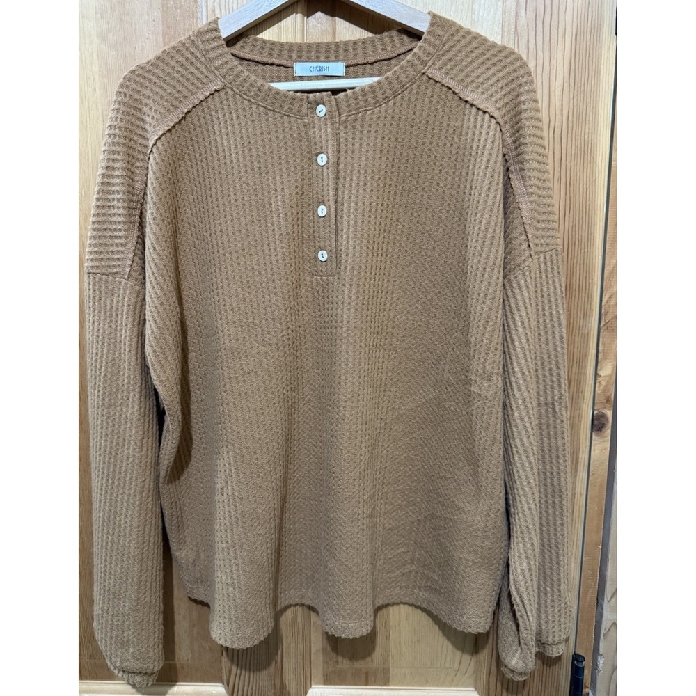 Women's Cherish Long Sleeve Henley Loose Knit Top Size Medium EUC